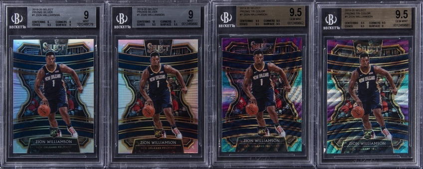 2019-20 Panini Select Silver & Tri-Color #1 Zion Williamson BGS MINT 9 and BGS GEM MINT 9.5 Collection (4; 2 Different)
